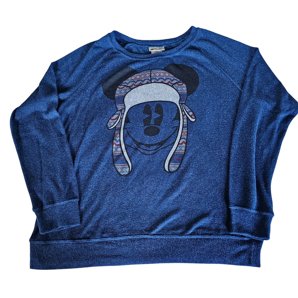 Disney Parks Mickey Mouse Winter‎ Hat Blue Sweatshirt Pullover Women's 1X